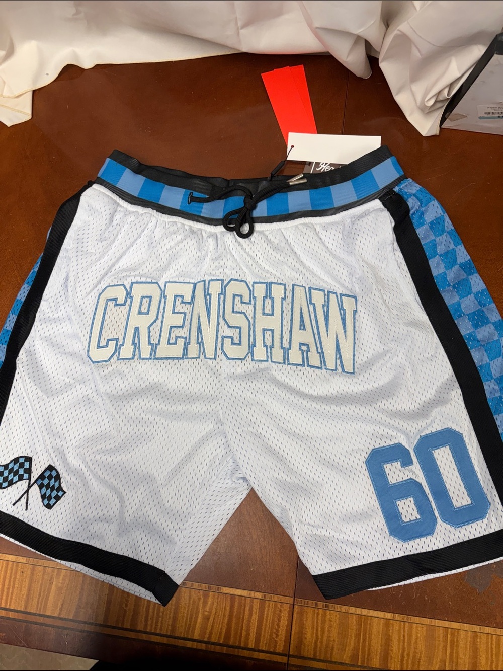 Crenshaw Men's White & Light Blue Athletic Mesh Shorts